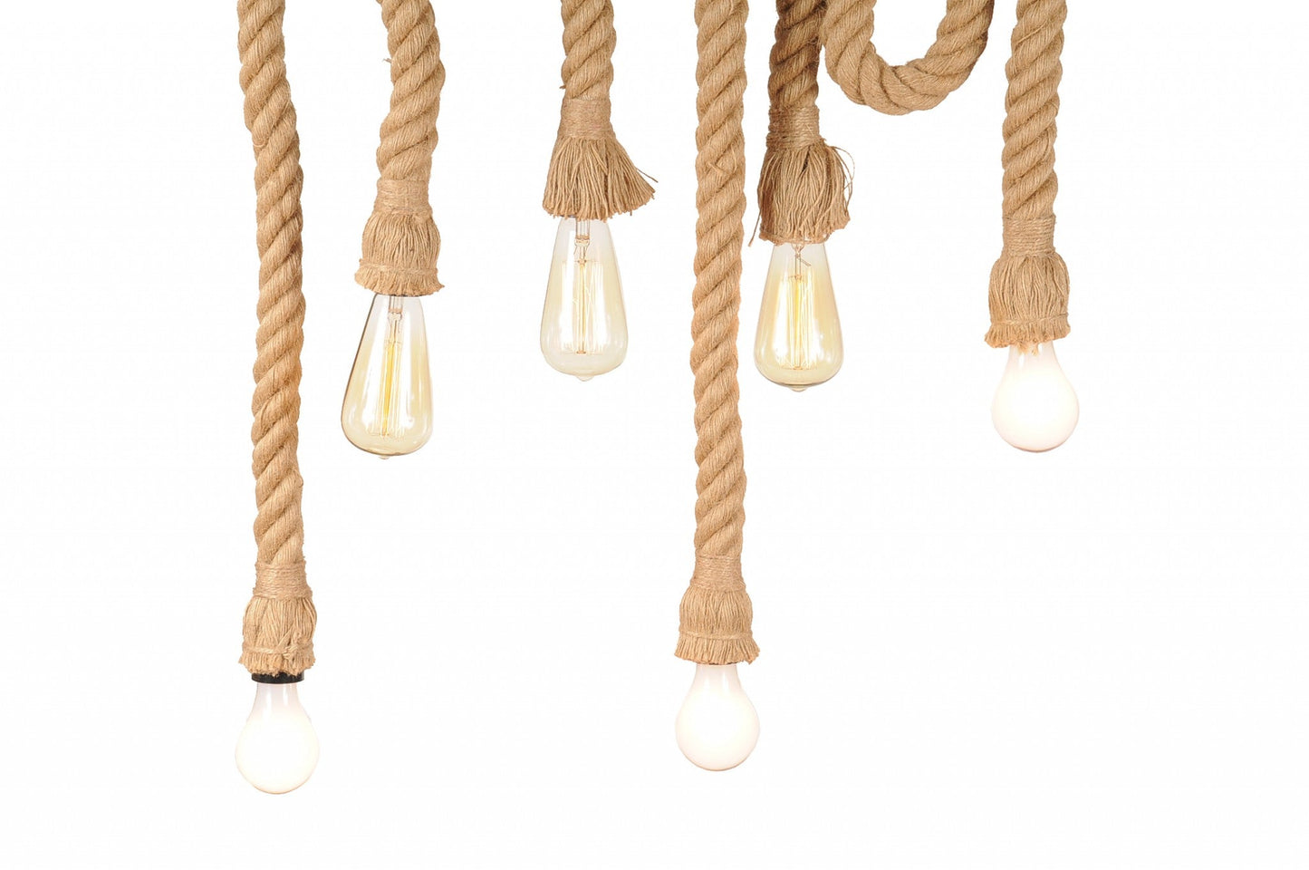 HomeRoots 5" x 30" x 50" 6 Bulbs Medusa Pendant Lamp With Rope Finish