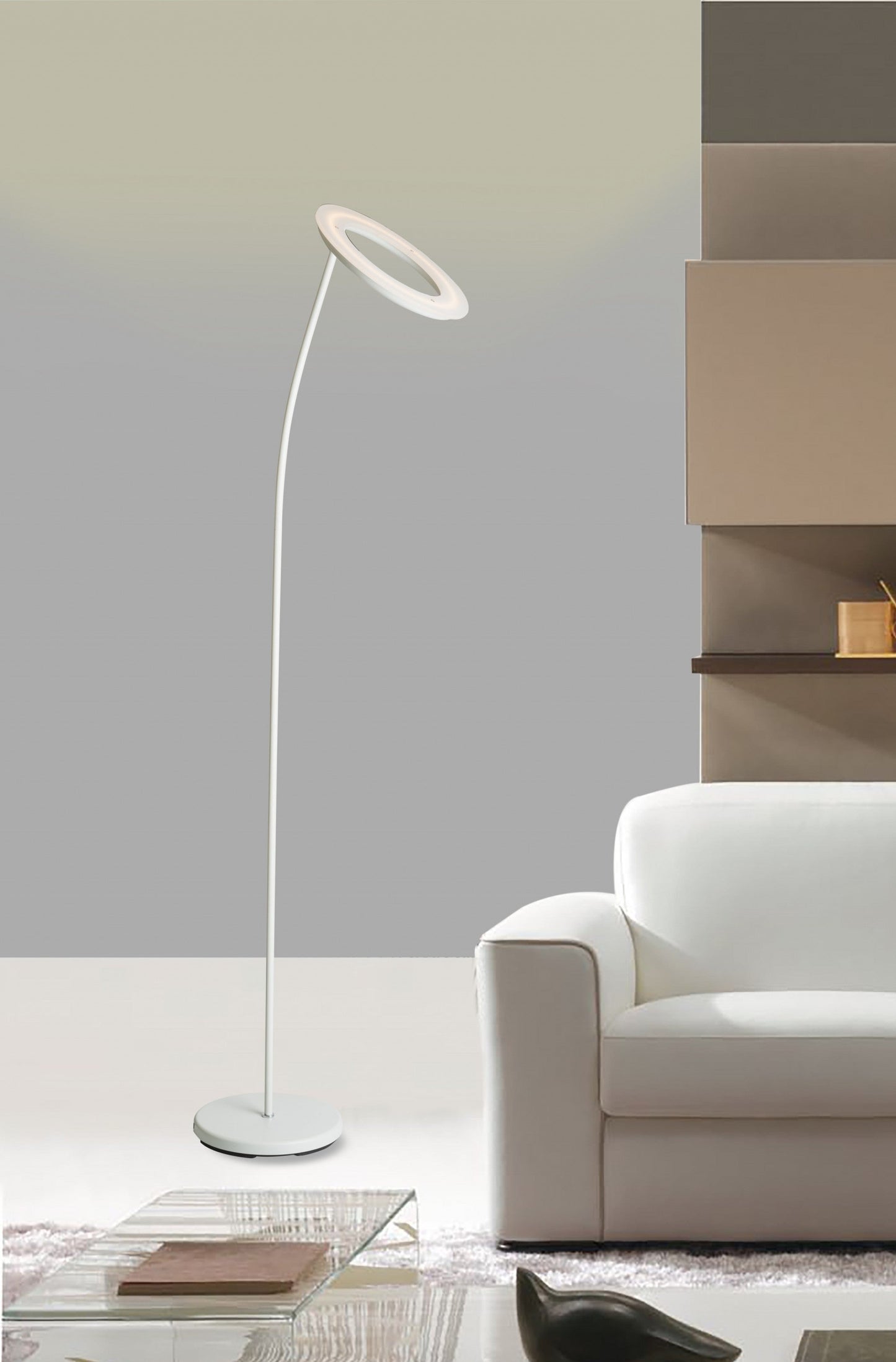 HomeRoots 73" LED Torchiere Floor Lamp in White Finish