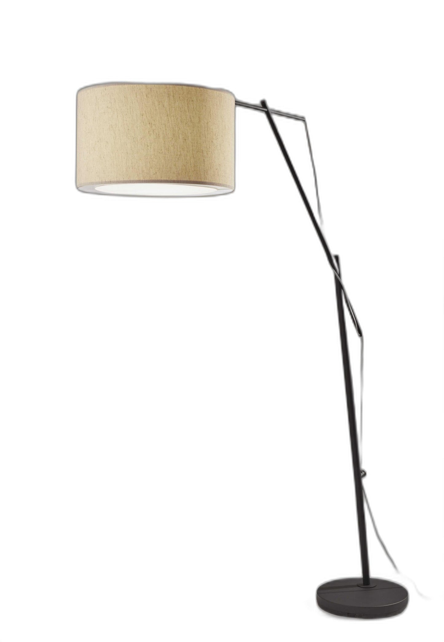 HomeRoots 83" Black Adjustable Swing Arm Floor Lamp With Beige Drum Shade
