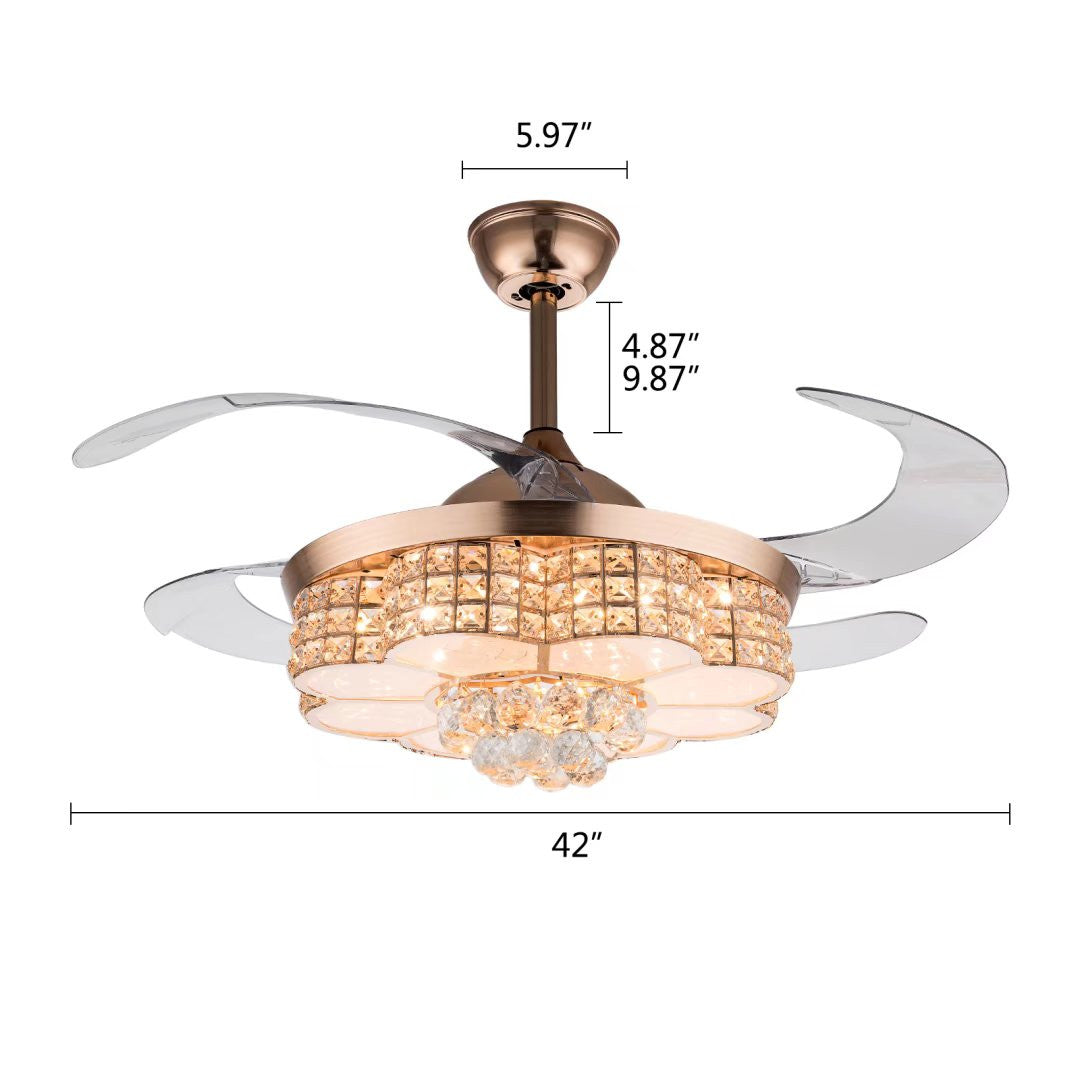HomeRoots Art Deco Glam Chandelier And Retractable Fan in Gold Finish