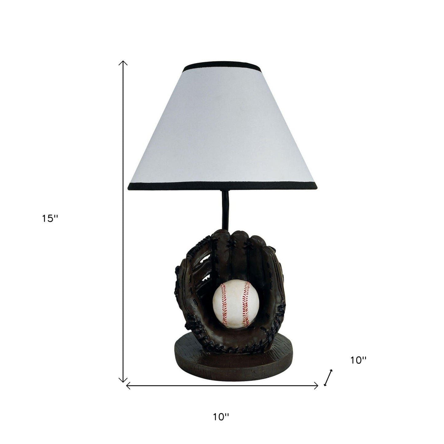 HomeRoots Baseball Themed Table Lamp With White Shade and Brown Finish