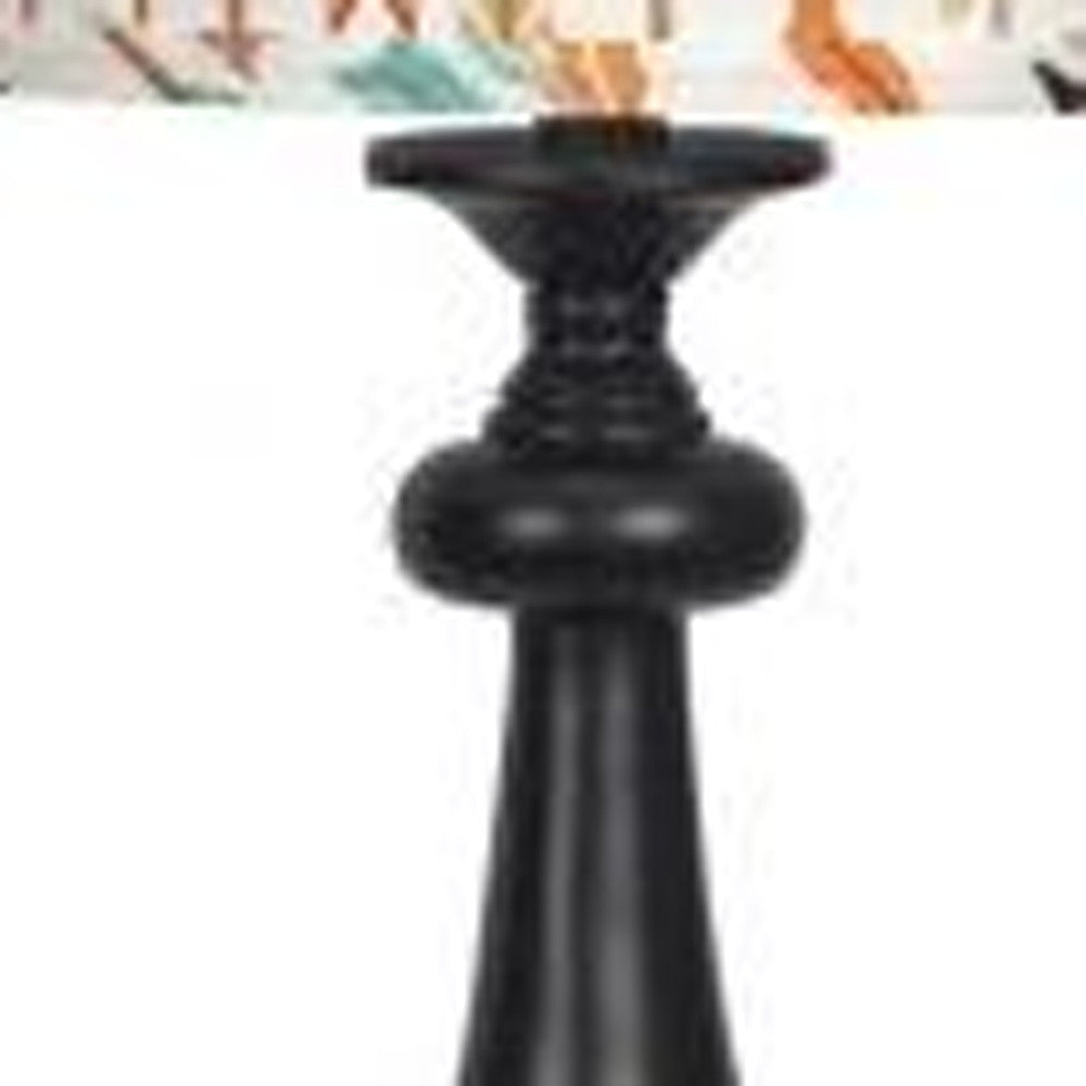 HomeRoots Black Candlestick Table Lamp With Multi Color Tribal Arrows Shade