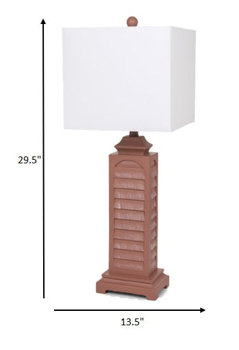 HomeRoots Blush Red Slatted Table Lamps With Square Shade in Set of Two