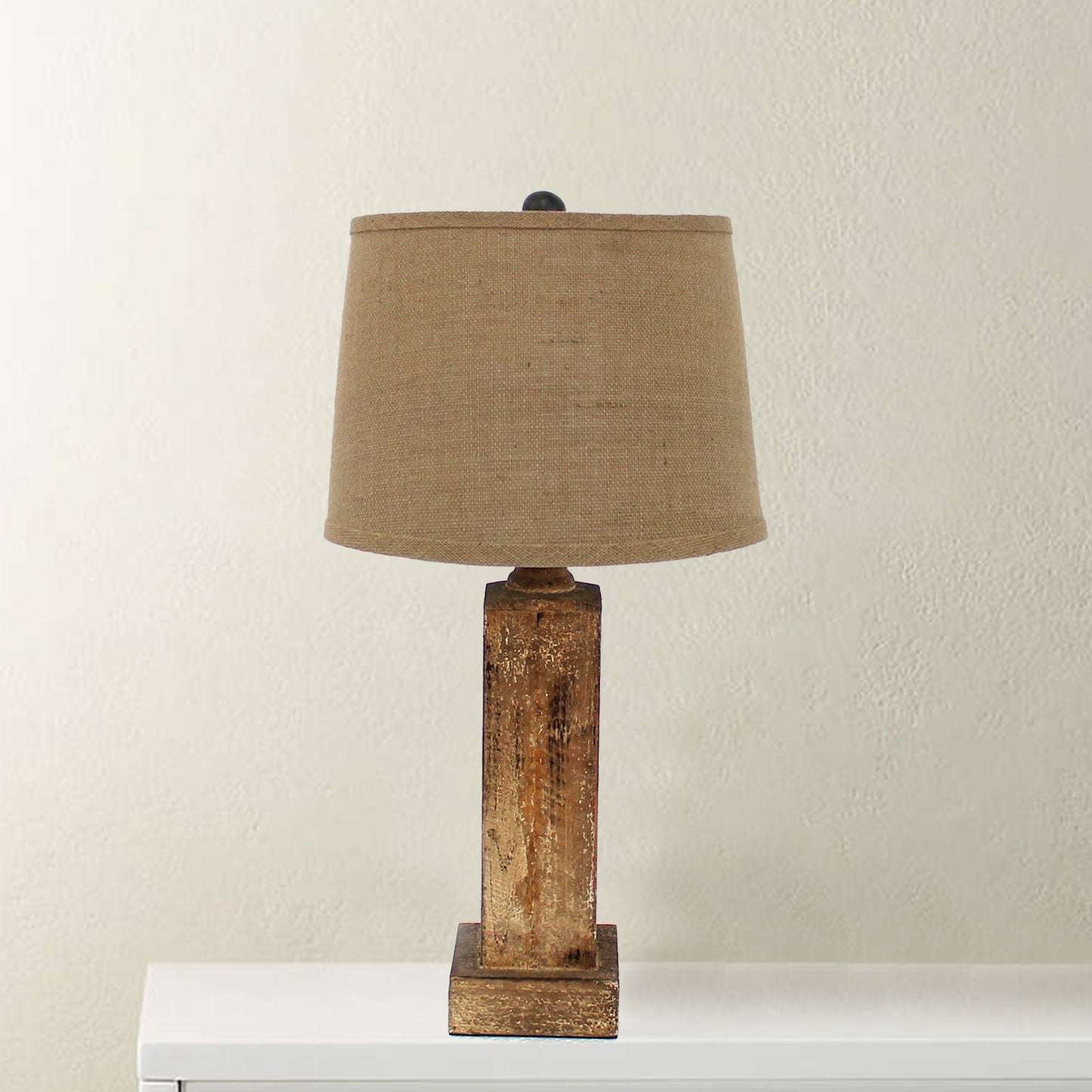HomeRoots Brown Rustic Table Lamp With Round Linen Shade