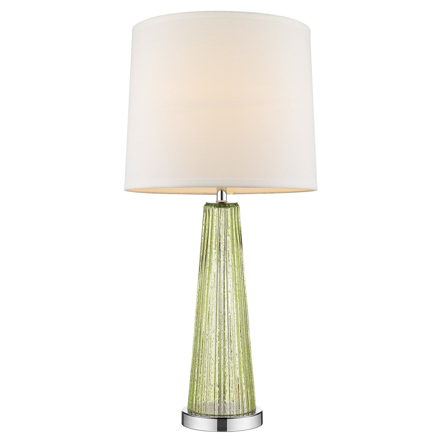 HomeRoots Chiara 1-Light Apple Green Glass Table Lamp With Off White Shantung Shade and Polished Chrome Finish