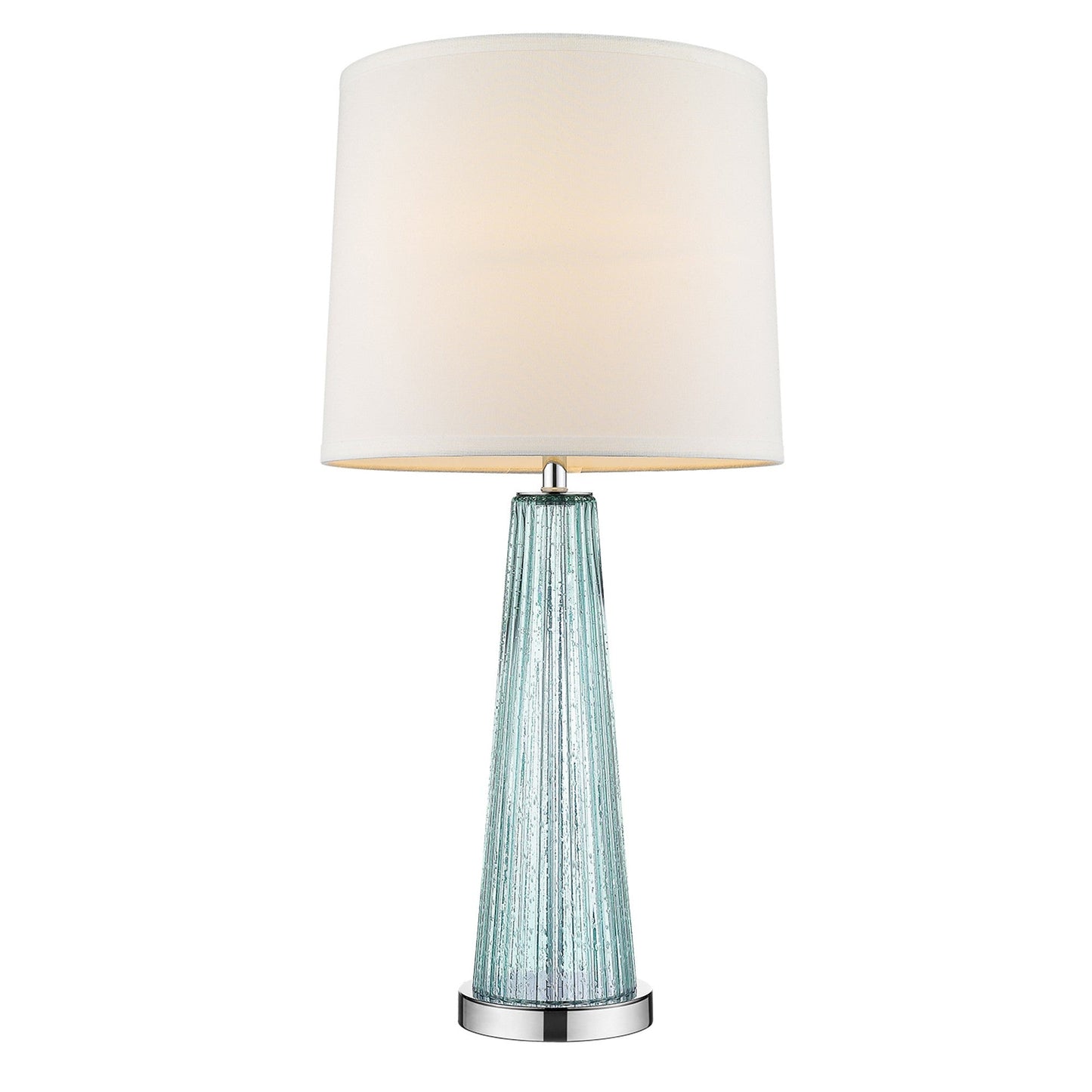 HomeRoots Chiara 1-Light Seafoam Glass And Polished Chrome Table Lamp With Off White Shantung Shade