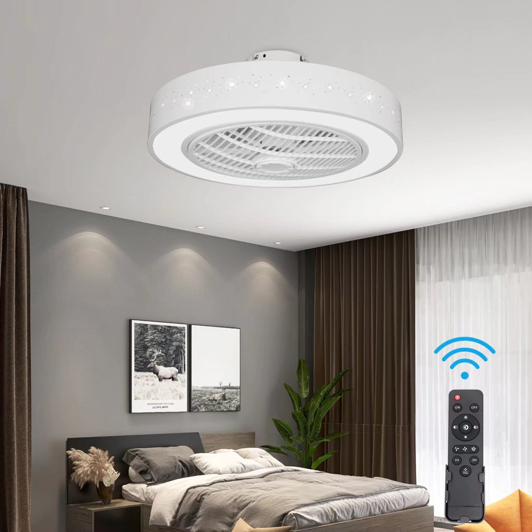HomeRoots Compact Ceiling Fan and Light With Star Detailing in White Finish