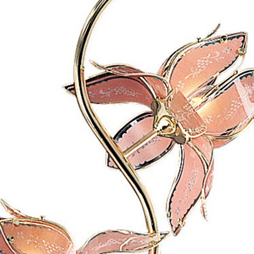 HomeRoots Contemporary Glass Floral Table Lamp in Gold Finish