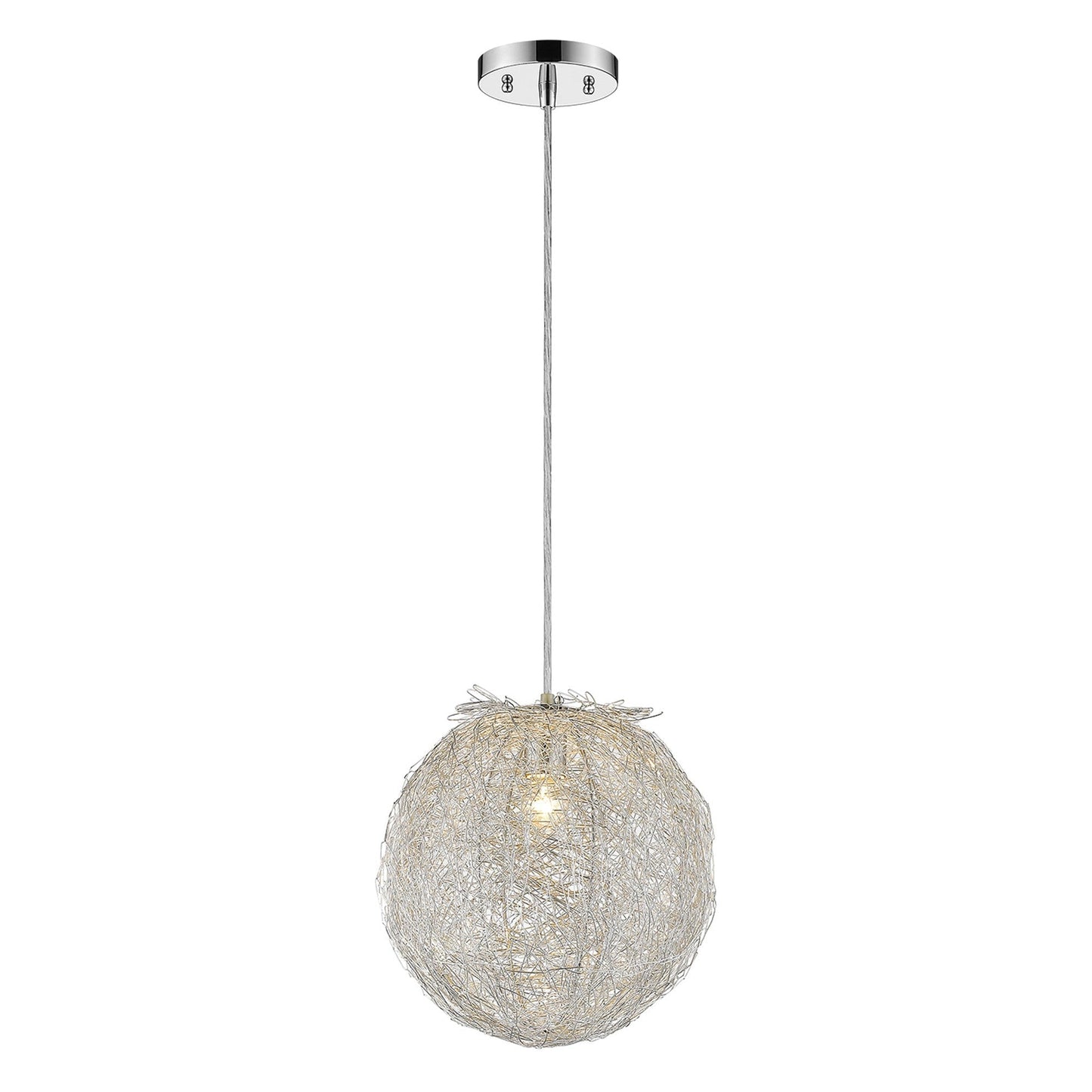 HomeRoots Contemporary Globe Pendant Hanging Light With Silver Finish