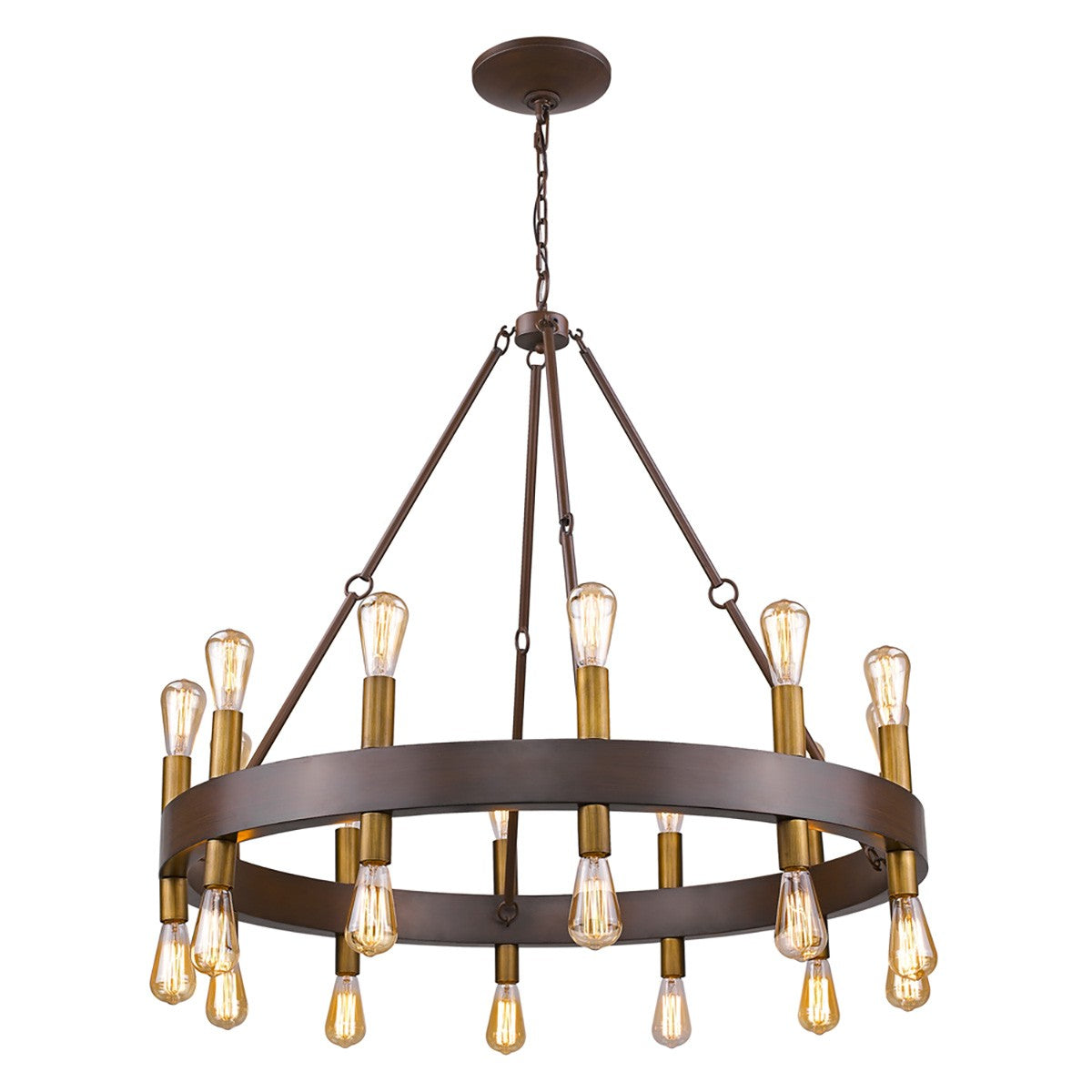 HomeRoots Cumberland 24-Light Chandelier With Raw Brass Sockets and Wood Finish