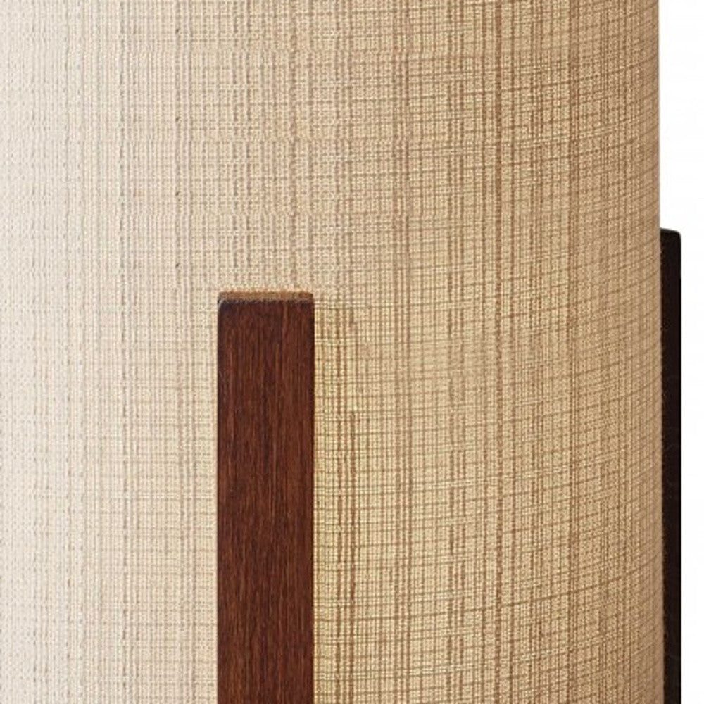 HomeRoots Cylindrical Table Lamp With Linen Shade in Walnut Wood Finish