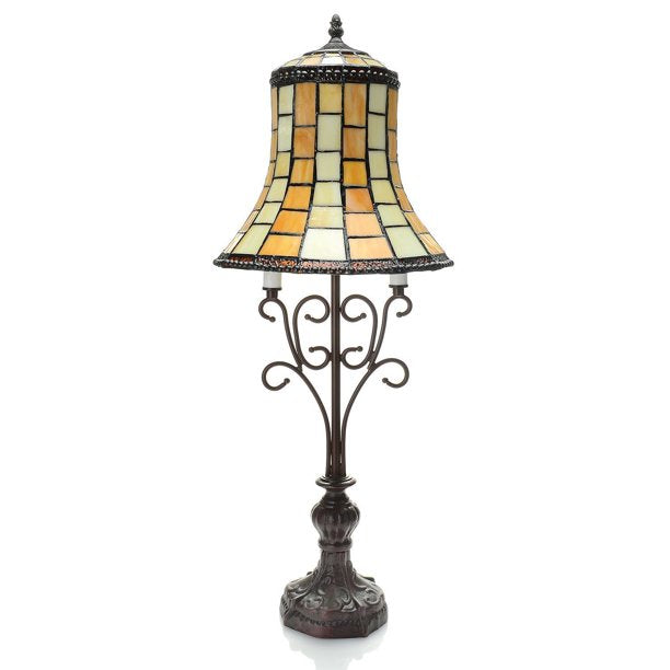 HomeRoots Dee 2-Light Geometrical 28" Tiffany-Style Table Lamp In Bronze