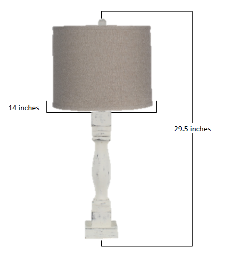 HomeRoots Distressed White Table Lamp With Neutral Fabric Shade