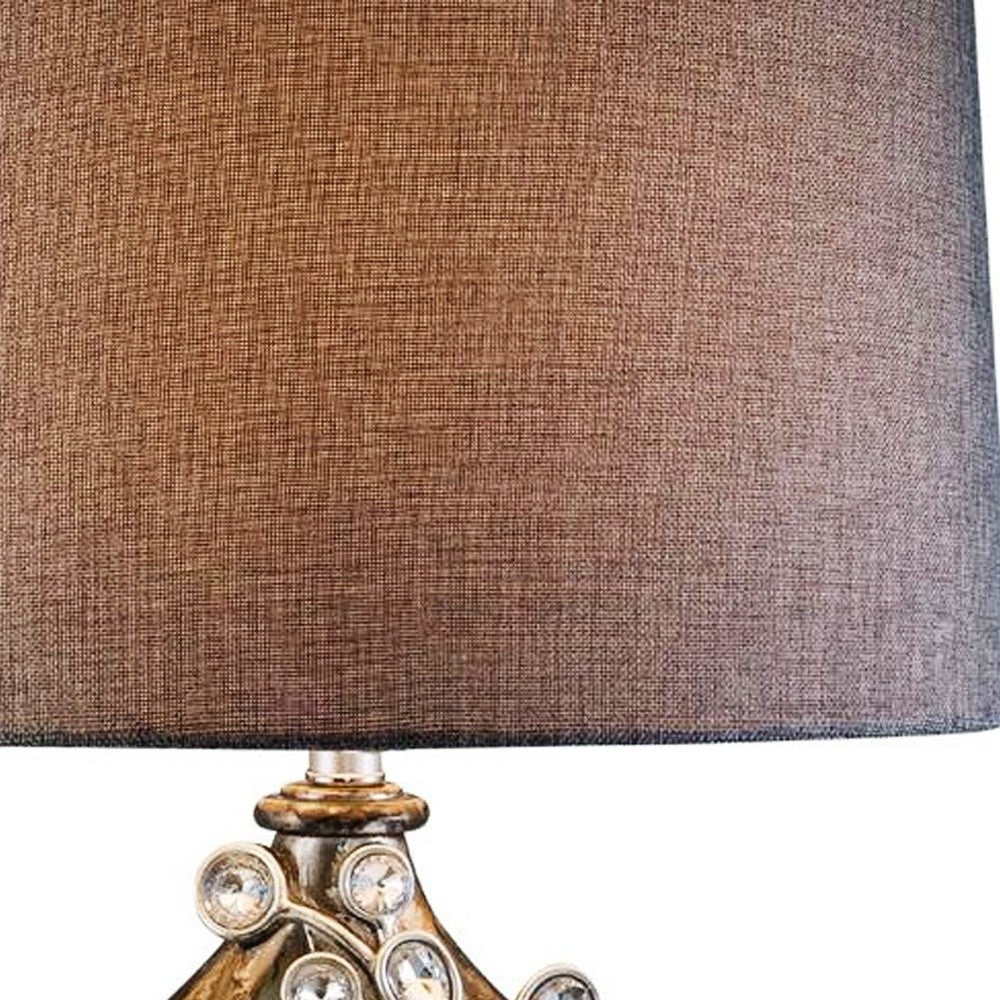 HomeRoots Faux Crystal Glam Accent Table Lamp With Brown and Gold Finish