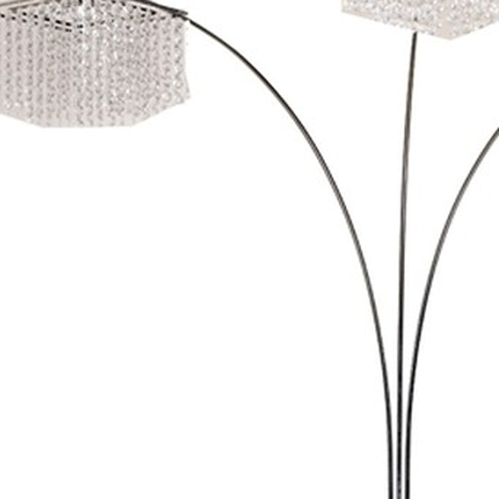 HomeRoots Floor Lamp With Three Hanging Crystal Shades and Silver Finish