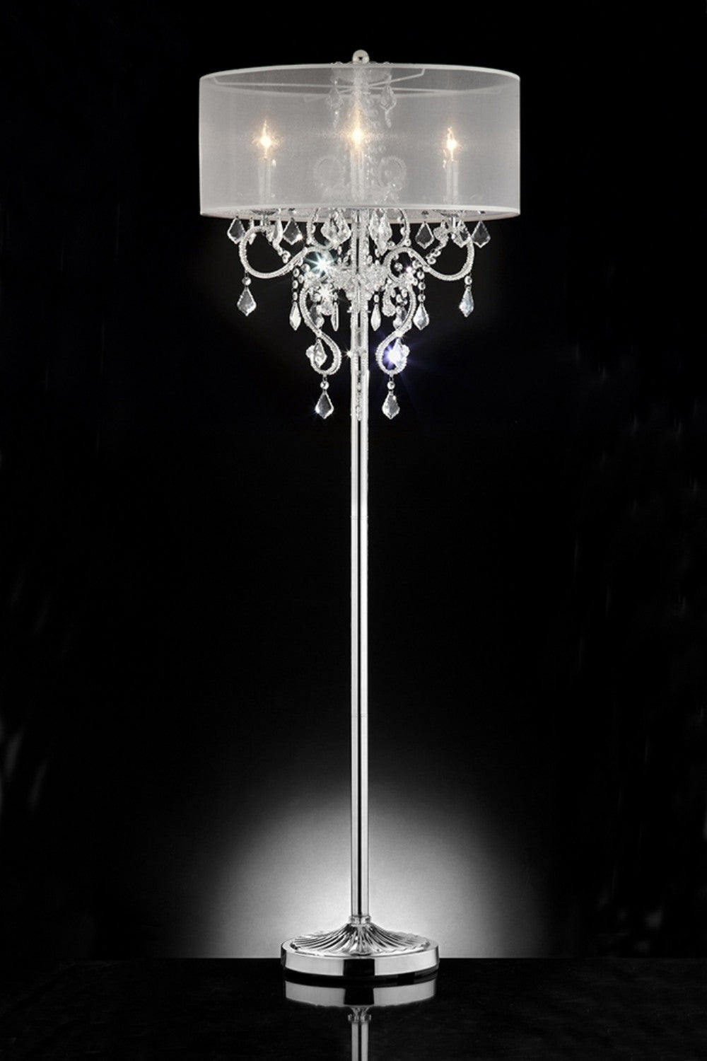 HomeRoots Glam Faux Crystal Floor Lamp With See Thru Shade and Silver Finish