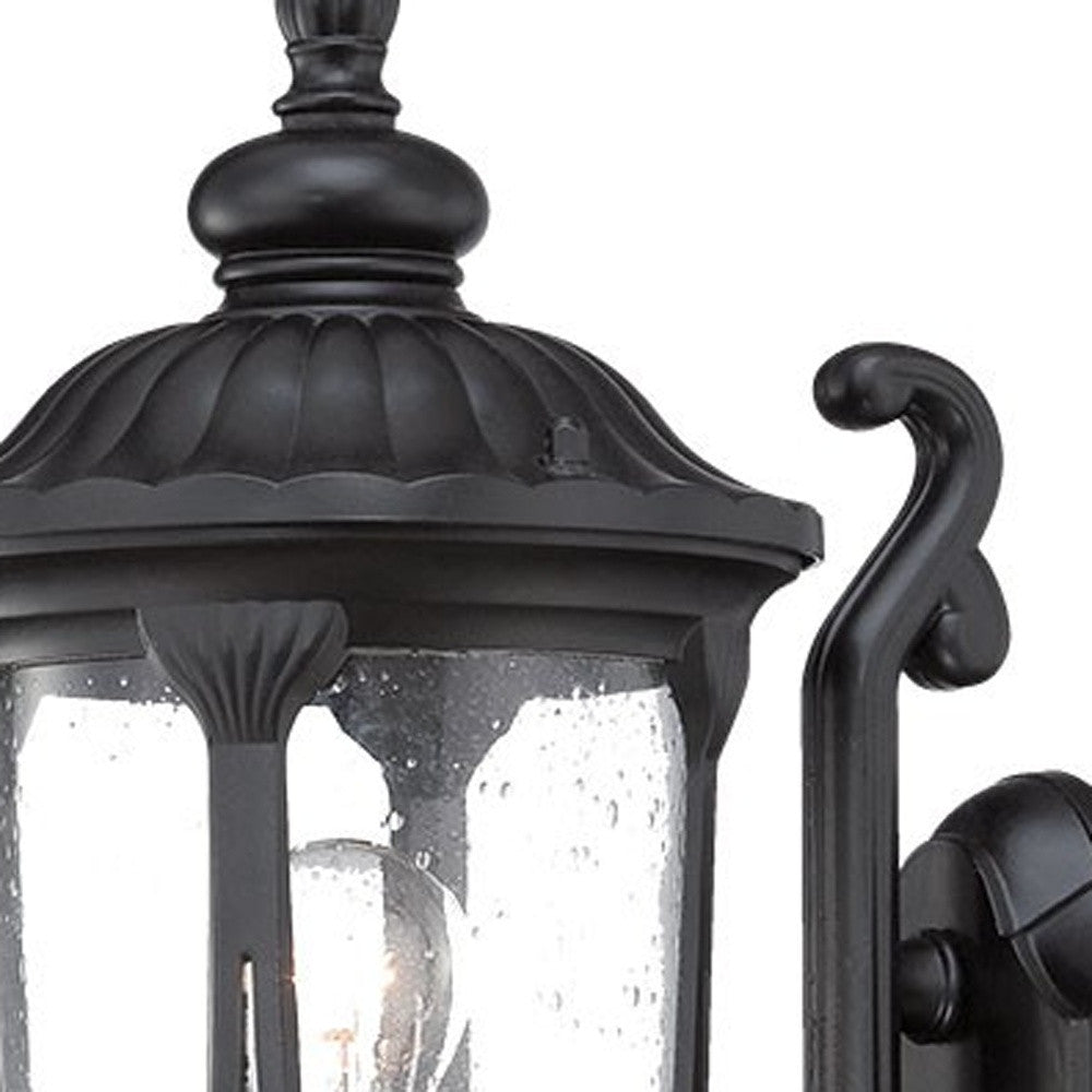 HomeRoots Glass Lantern Wall Light in Matte Black Cast Aluminum Finish