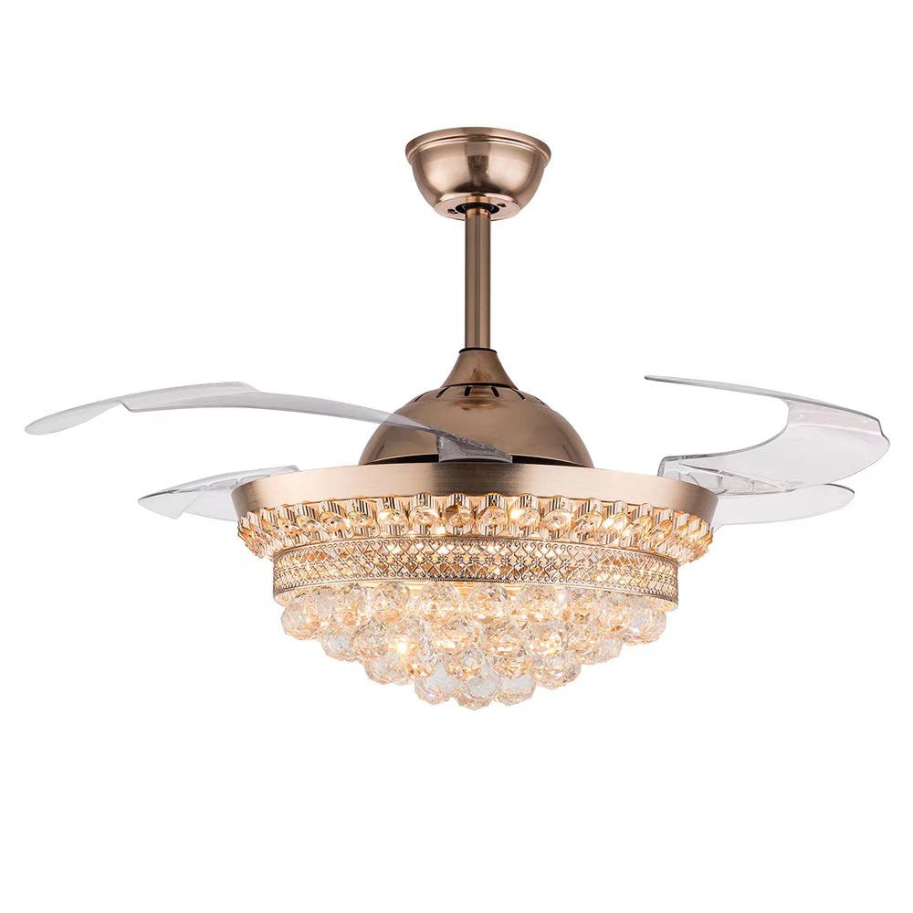 HomeRoots Gold Glam Faux Crystal Chandelier With Covnertible Ceiling Fan