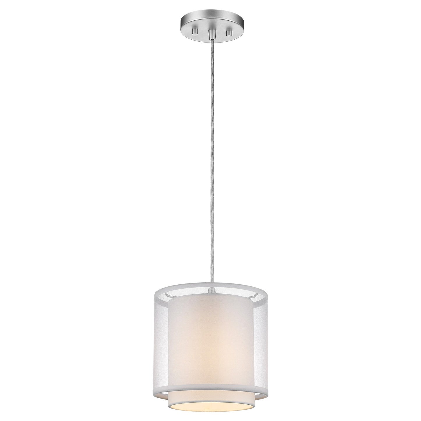 HomeRoots Hanging Light With Fabric Shade in White Finish