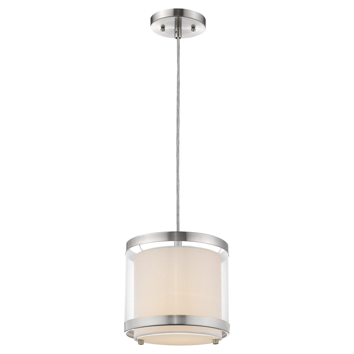 HomeRoots Hanging Light With Fabric Shade in White and Silver Finish
