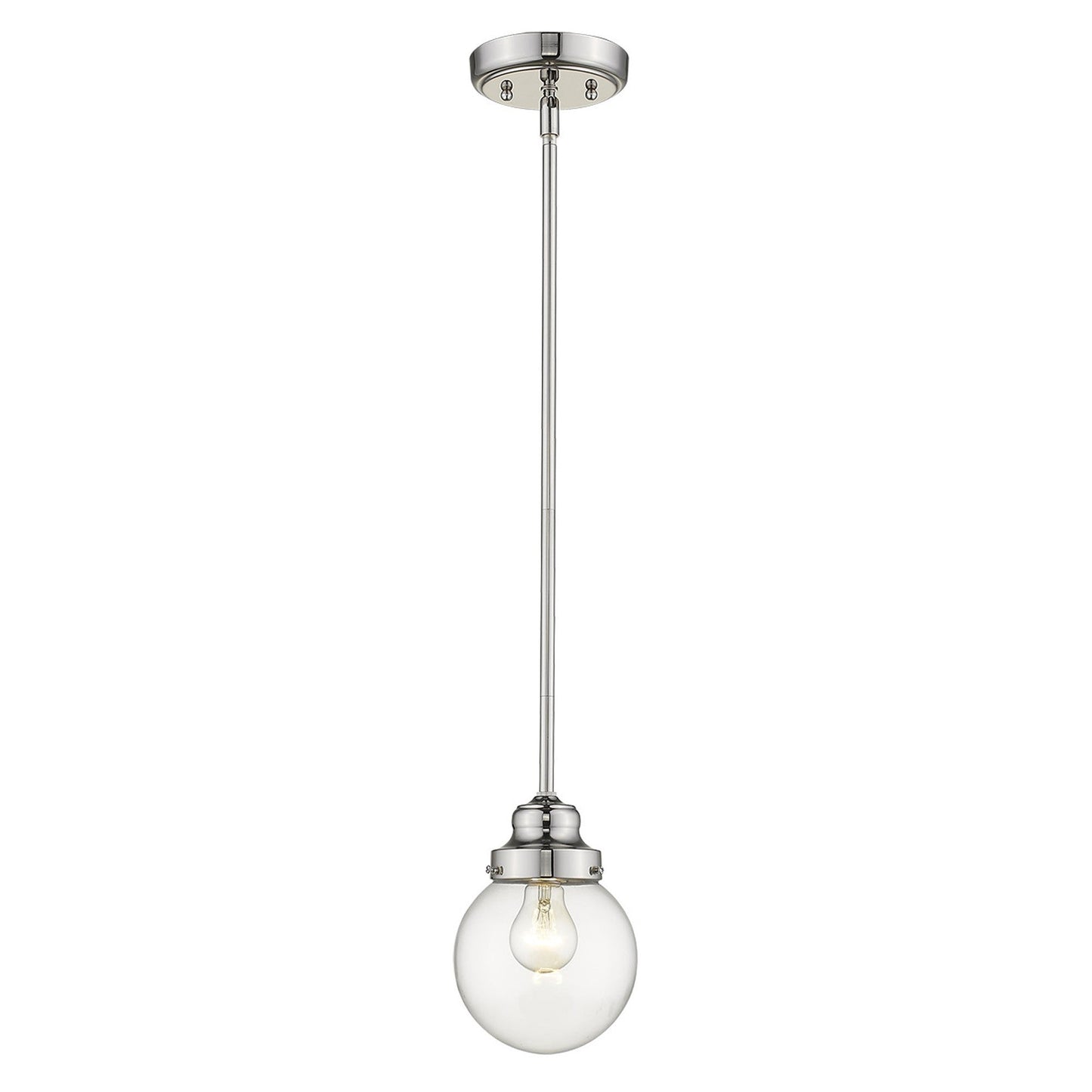 HomeRoots Hanging Light With Round Clear Glass Shade and Silver Metal Finish