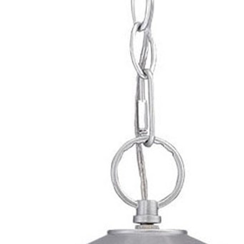 HomeRoots Hanging Light With Round White Glass in Brushed Silver Finish