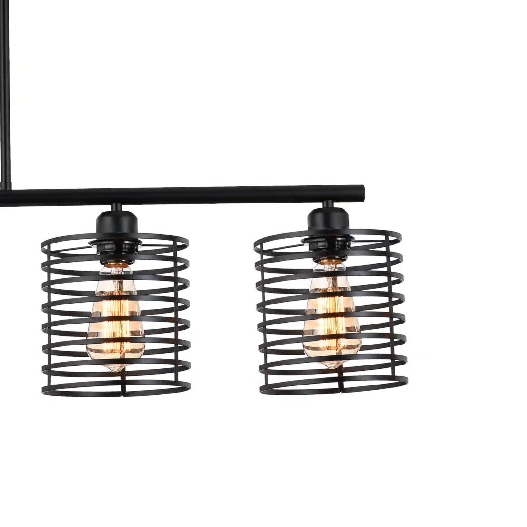 HomeRoots Industrial Cage Five Light Metal Pendant Chandelier in Black Finish
