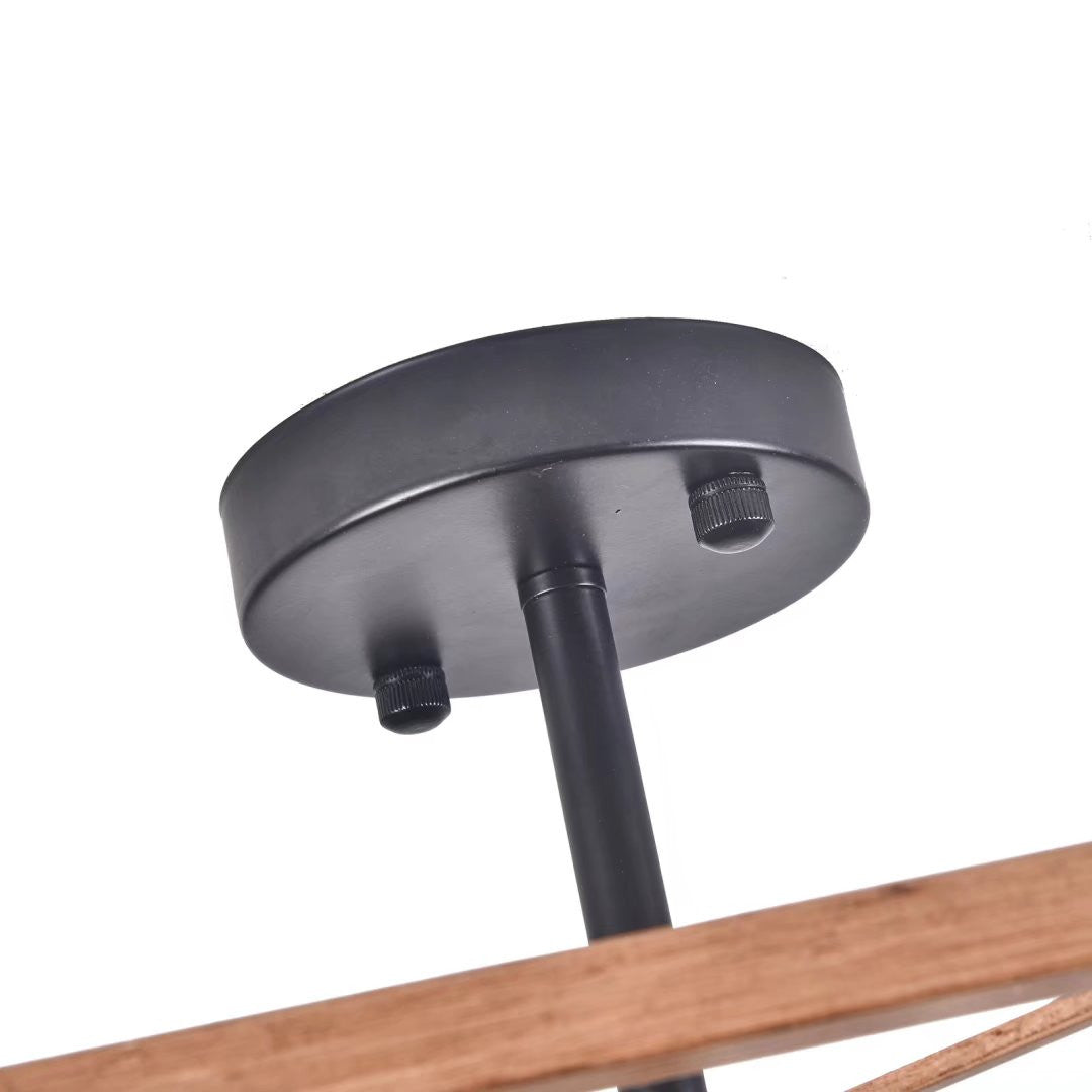 HomeRoots Industrial Wood Square Four Light Ceiling Fixture With Brown and Black Finish