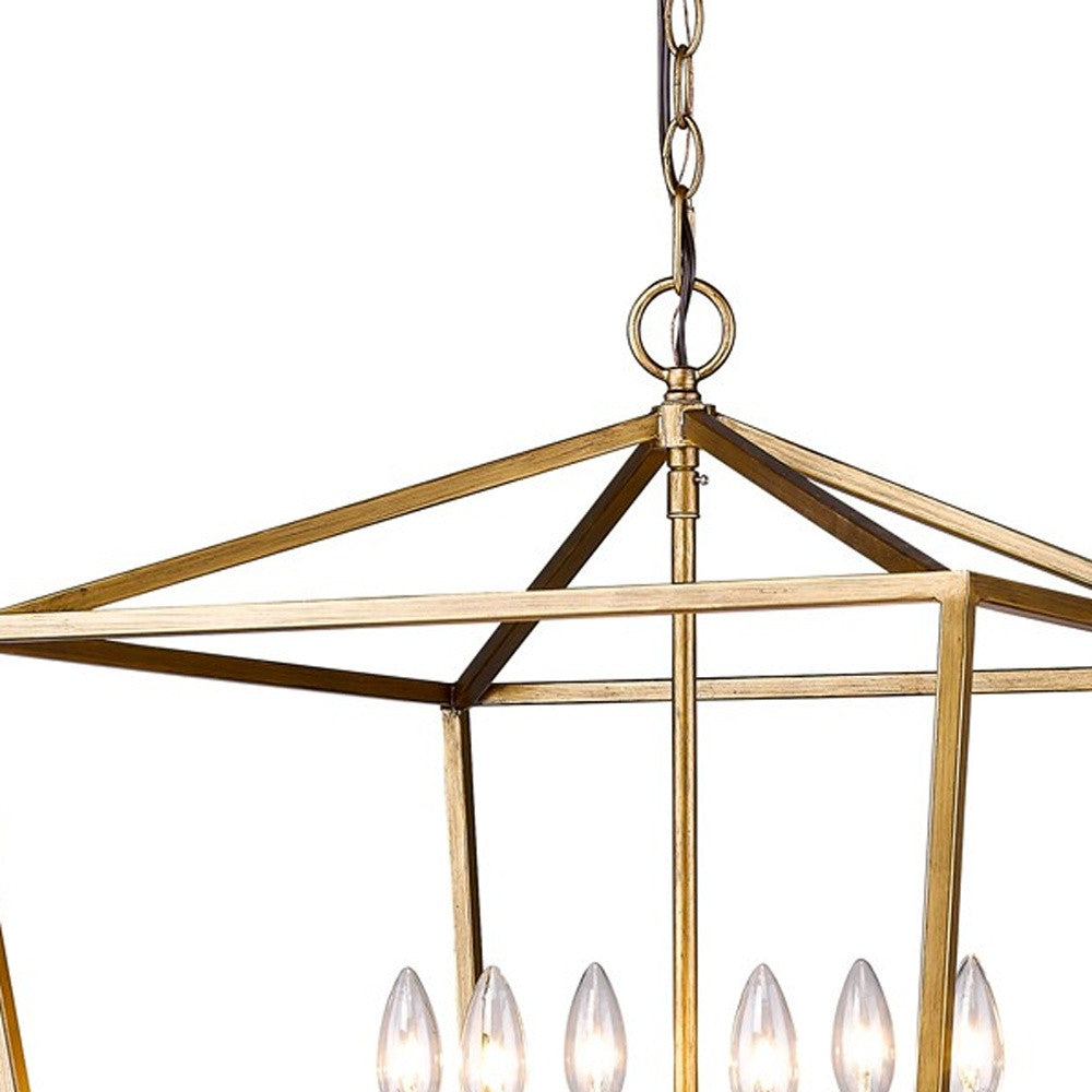 HomeRoots Kennedy 6-Light Foyer Pendant With Crystal Bobeches and Antique Gold Finish