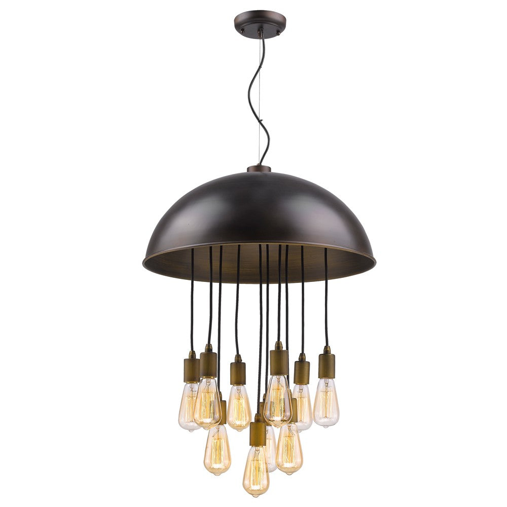 HomeRoots Keough 10-Light Bowl Pendant With Raw Brass Sockets and Oil Rubbed Bronze Finish