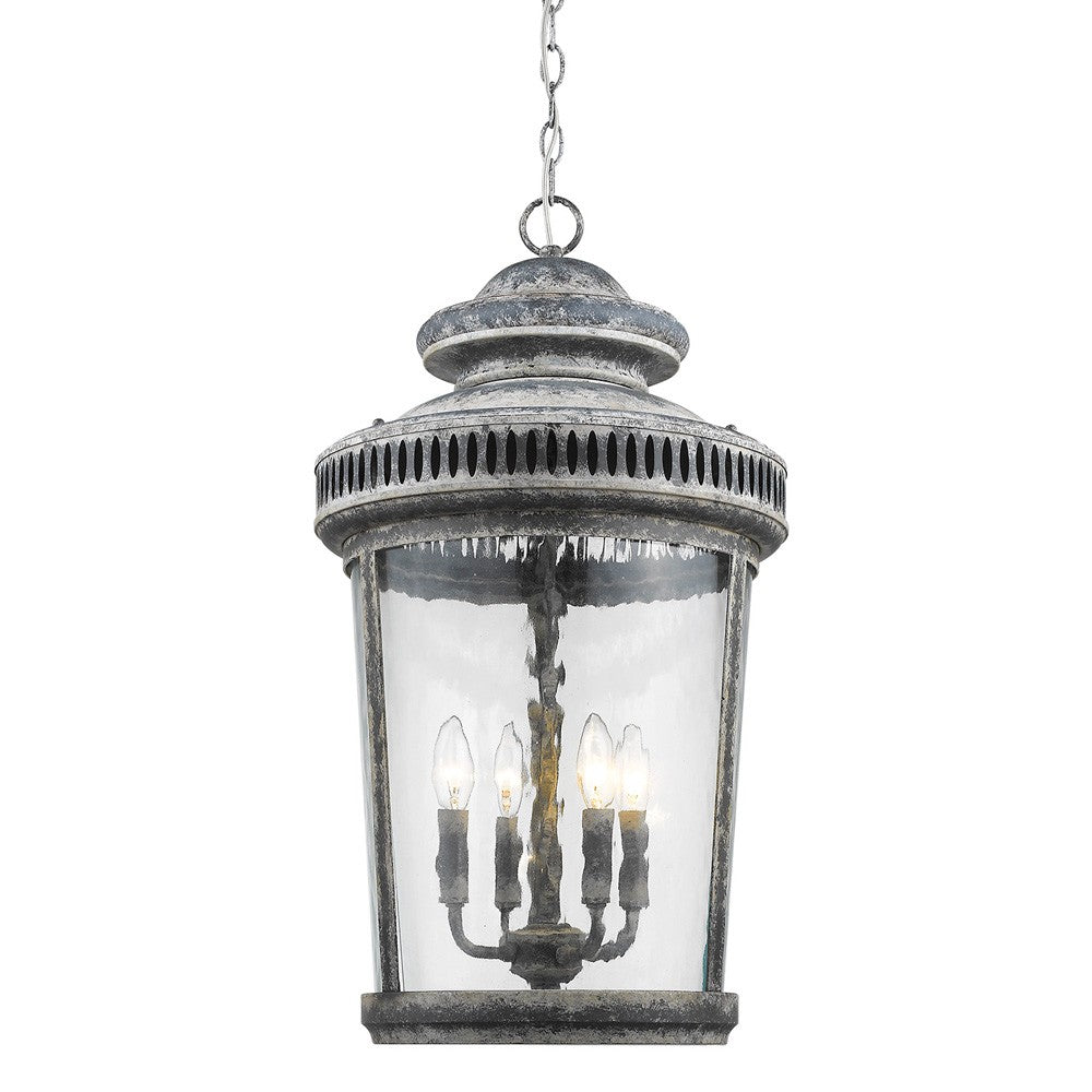 HomeRoots Kingston 4-Light Antique Lead Foyer Pendant With Curved Water Glass Panes