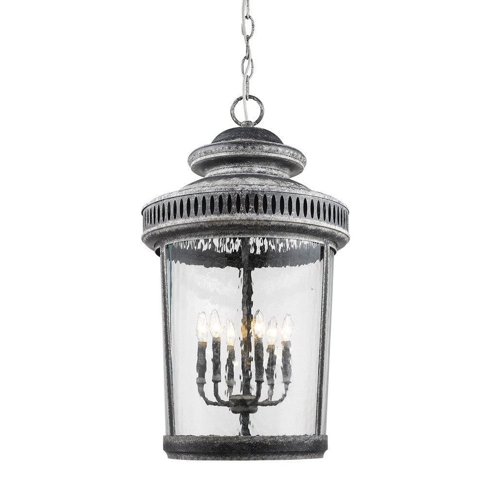 HomeRoots Kingston 6-Light Foyer Pendant With Curved Water Glass Panes in Antique Lead Finish