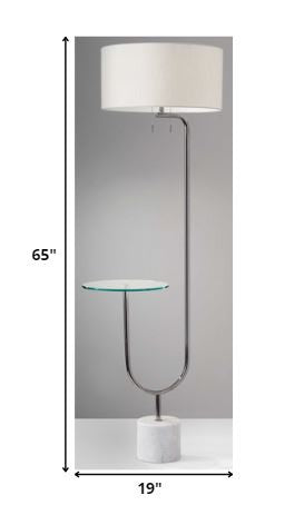 HomeRoots Looped Floor Lamp with Glass Cocktail Tabletop in Chrome Finish