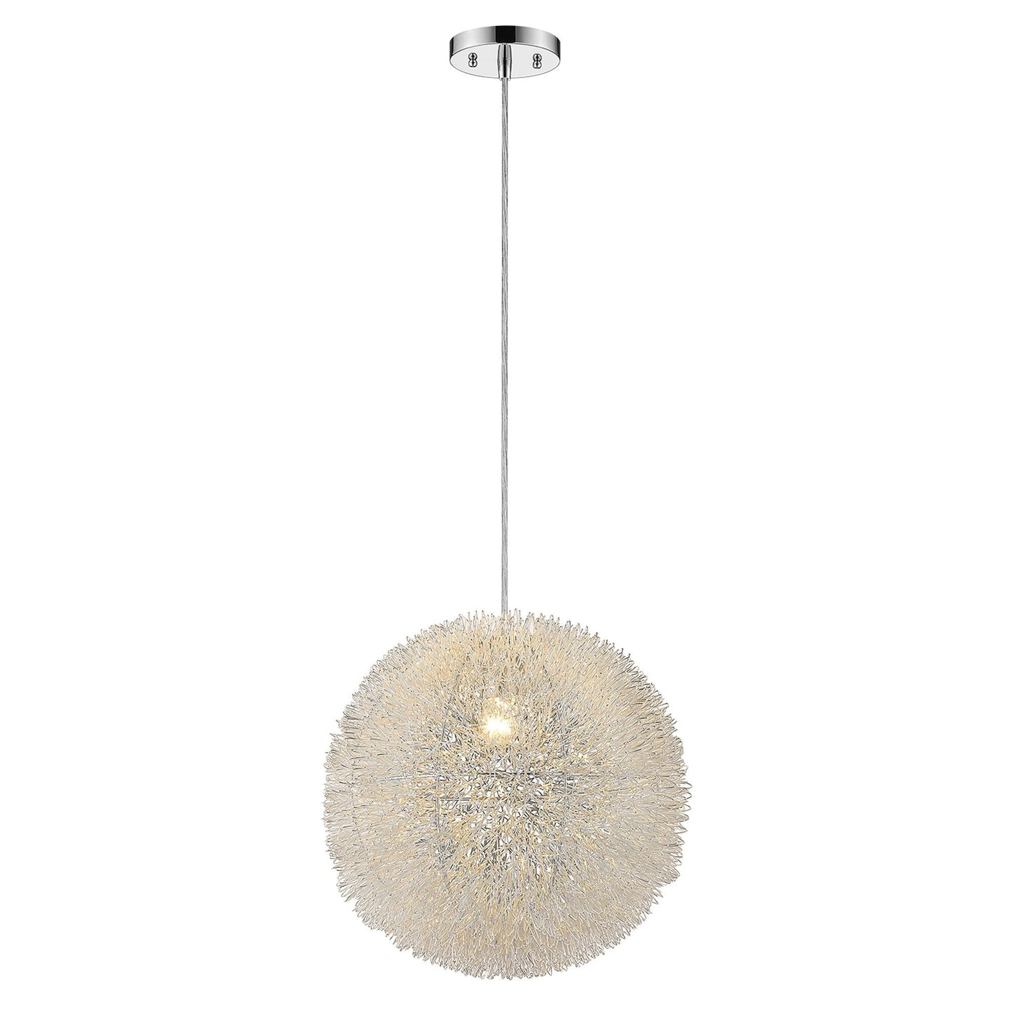 HomeRoots Luminary 1-Light Pendant With Hand Woven Aluminum Wire Shade and Metallic Silver Finish