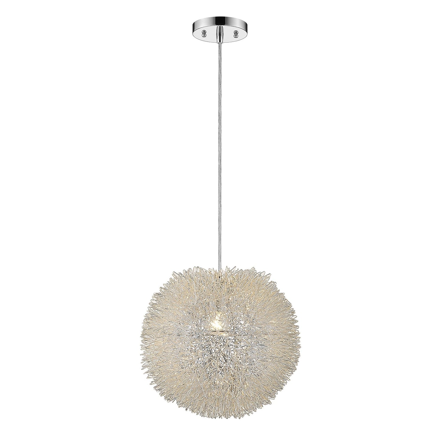 HomeRoots Luminary 1-Light Pendant With Hand Woven Aluminum Wire Shade in Metallic Silver Finish