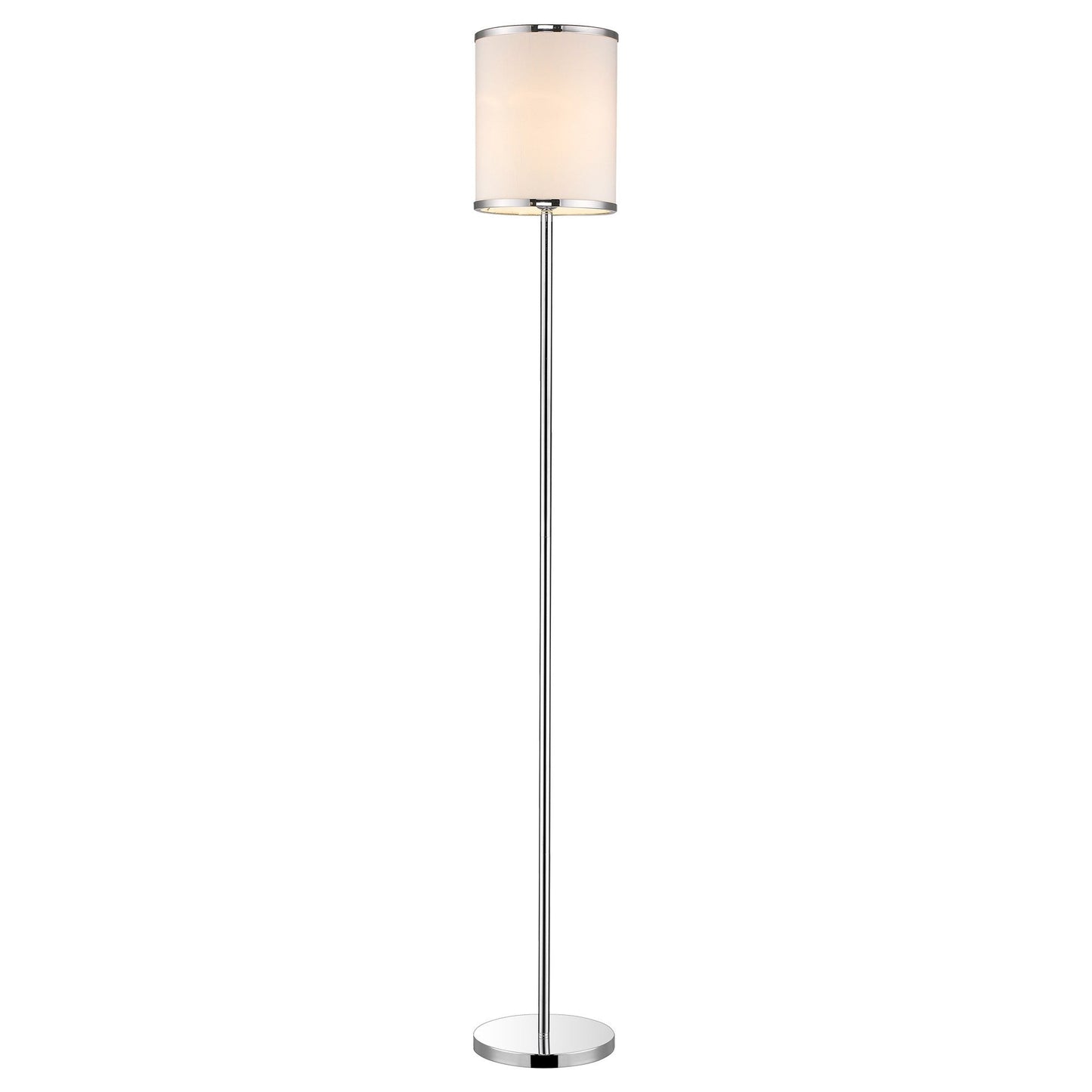 HomeRoots Lux II 1-Light Floor Lamp With Metal Trimmed Off White Shantung Shade in Polished Chrome Finish