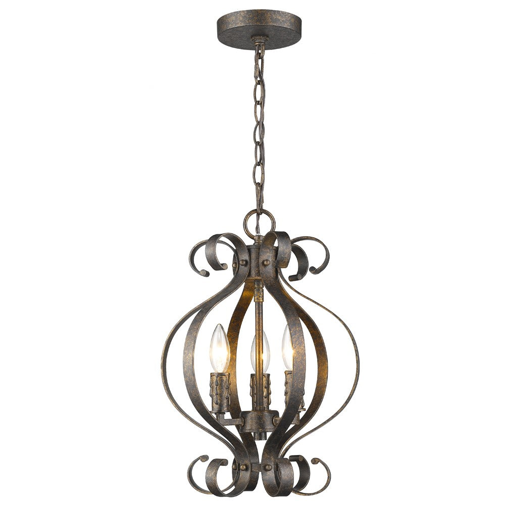 HomeRoots Lydia 3-Light Chandelier With Melted Wax Tapers and Russet Finish