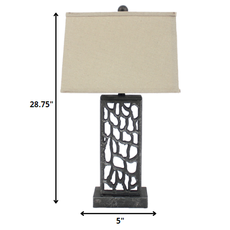 HomeRoots Metal Table Lamp With Multi Mini Grotto Pattern In Silver Finish
