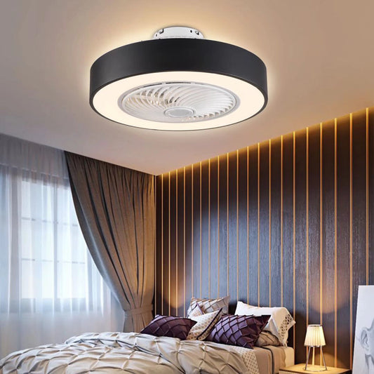 HomeRoots Mod Invisible Blade Ceiling Fan And Light With Black and White Finish