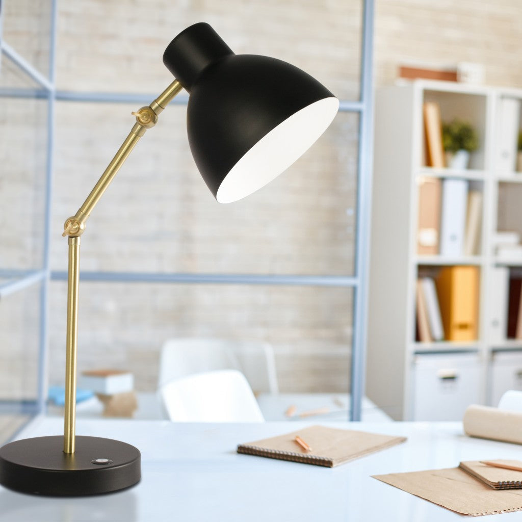 HomeRoots Mod LED Adjustable Desk Lamp With Matte Black and Gold Finish