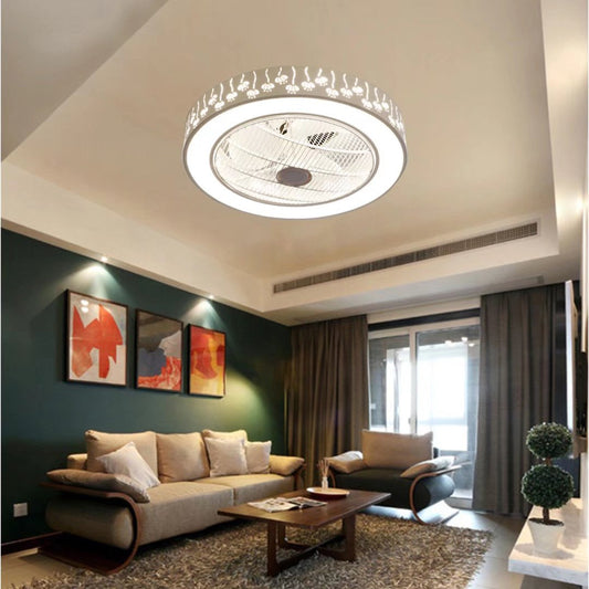 HomeRoots Modern Ceiling Fan and Light With Flower Details in White Finish