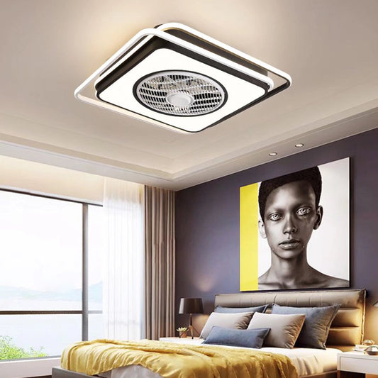 HomeRoots Modern Ceiling Lamp And Fan With White And Black Finish