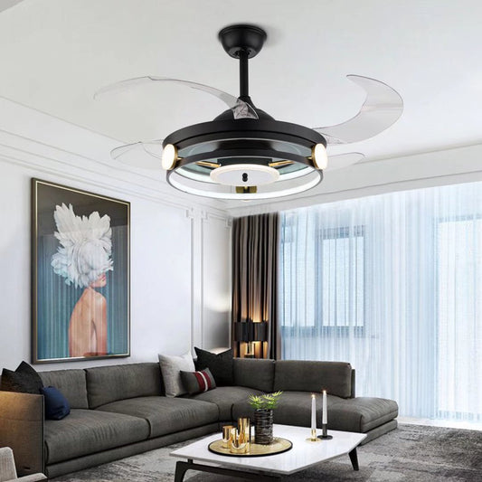 HomeRoots Modern Ceiling Lamp With Retractable Fan in Black Finish