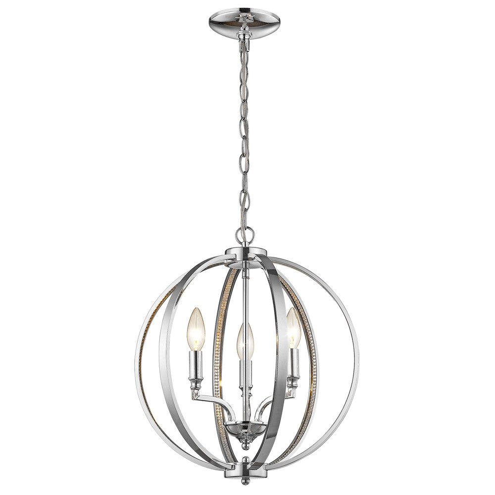 HomeRoots Nevaeh 3-Light Globe Pendant With Crystal Accents in Chrome Finish