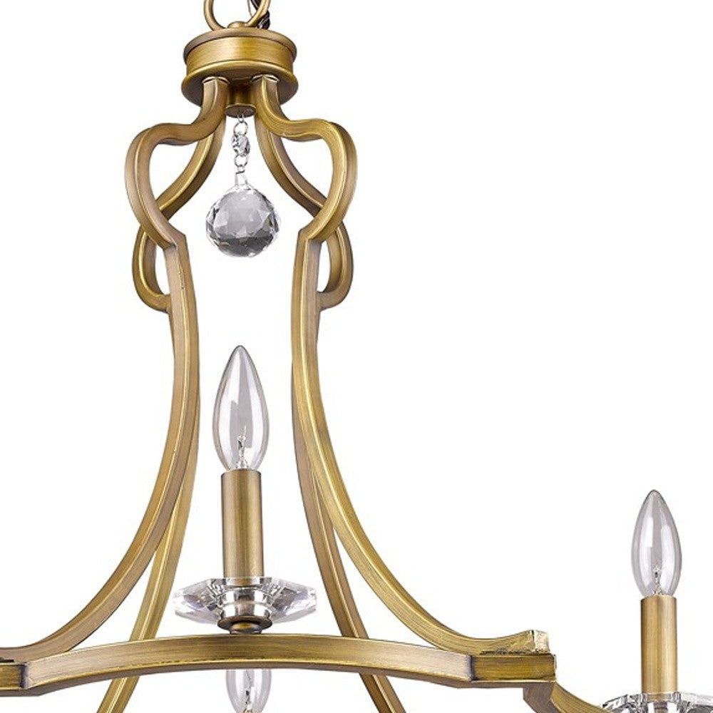 HomeRoots Peyton 4-Light Chandelier in Raw Brass Finish With Crystal Accents