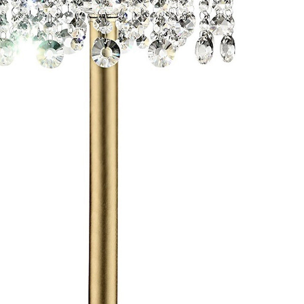 HomeRoots Primo Table Lamp With Crystal Accents And White Shade in Gold Finish