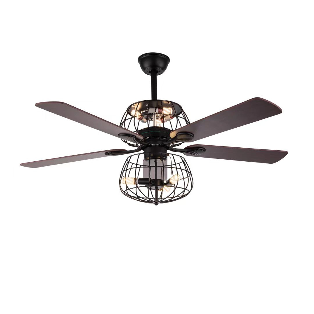 HomeRoots Retro Two Tier Ceiling Lamp And Reversible Fan With Dark Brown Finish