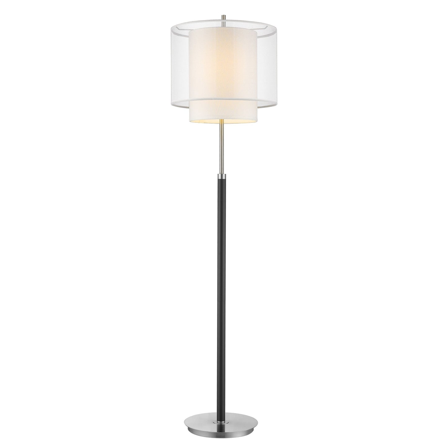 HomeRoots Roosevelt 1-Light Floor Lamp With Sheer Snow Shantung Two Tier Shade in Espresso And Brushed Nickel Finish