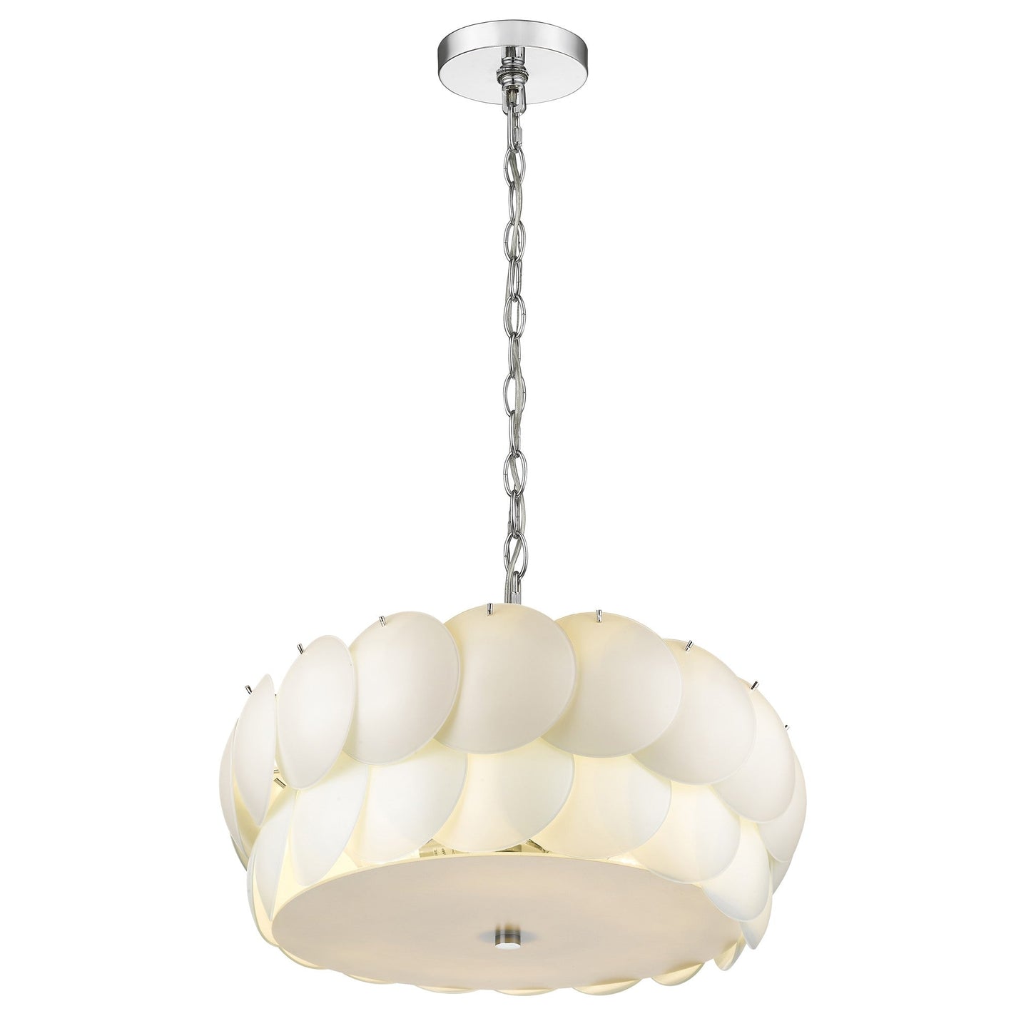 HomeRoots Selene 6-Light Polished Chrome Pendant With Overlapping Frosted White Glass Discs Shade