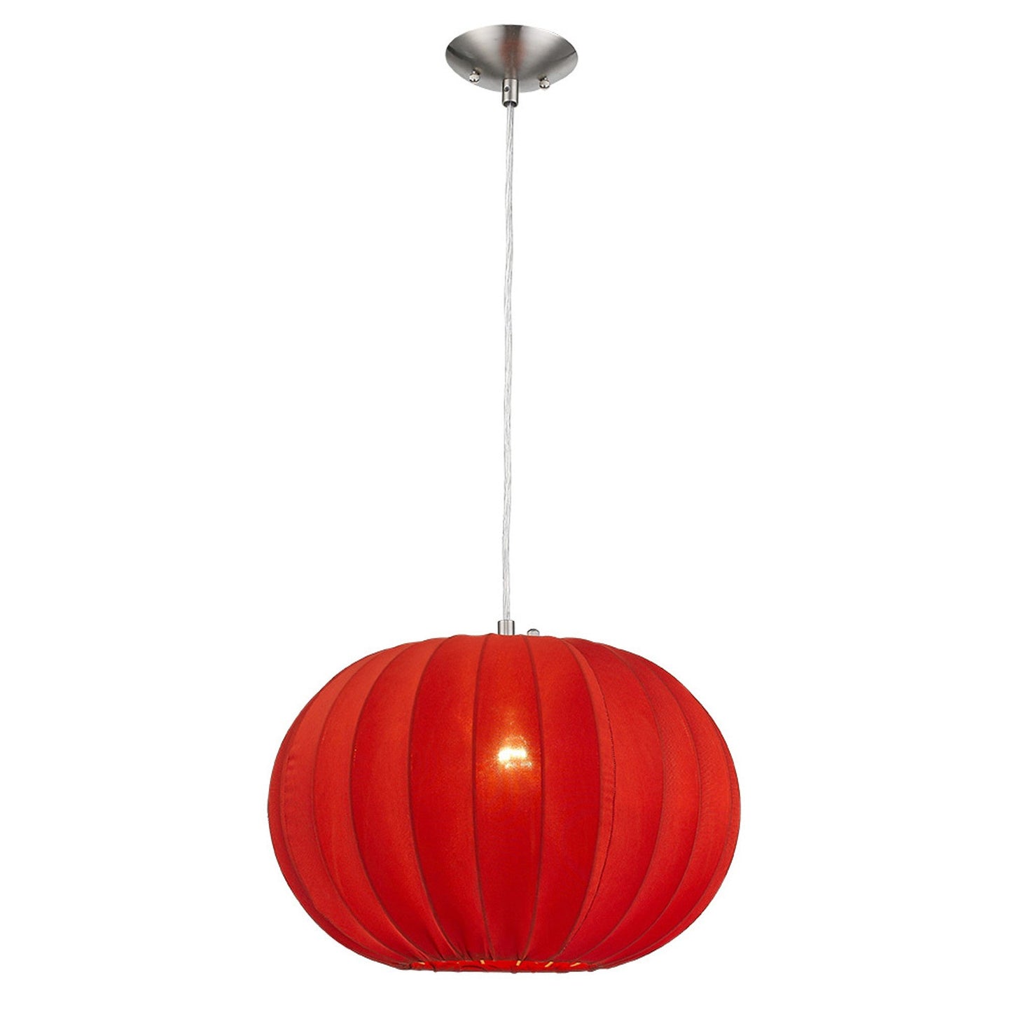 HomeRoots Shanghai 1-Light Brushed Nickel Pendant With Sheer Red Ribbon Shade
